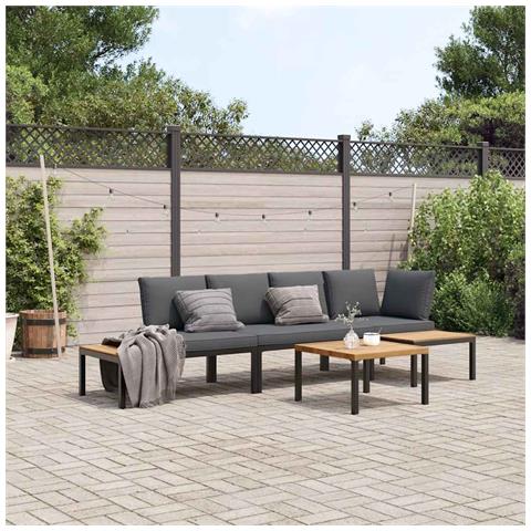 Set Divani da Giardino 4 pz con Cuscini in Alluminio Nero - Foto 2