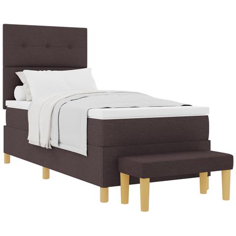 Letto Box Spring con Materasso e Panchina Marrone Scuro 100x200 cm Tessuto - Foto 1