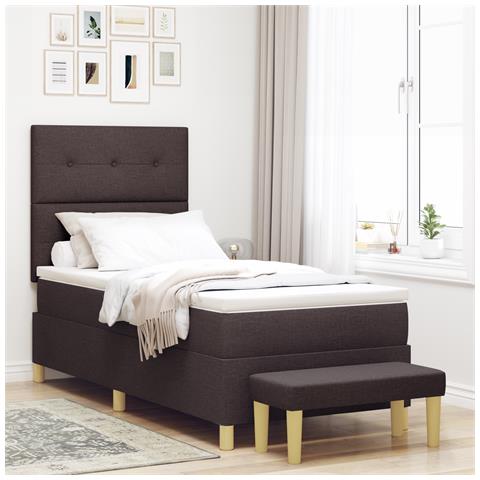 Letto Box Spring con Materasso e Panchina Marrone Scuro 100x200 cm Tessuto - Foto 2