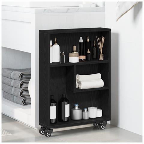 Carrello di Stoccaggio Stretto Quercia Nera 48x13x68 cm Legno Ingegnerizzato - Foto 2