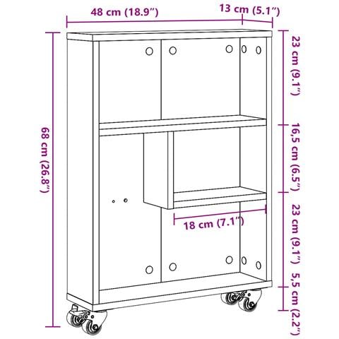 Carrello di Stoccaggio Stretto Quercia Nera 48x13x68 cm Legno Ingegnerizzato - Foto 9