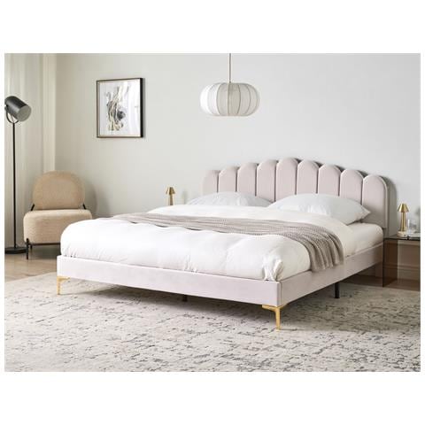 Letto Velluto Sauvian 180 X 200 Cm Bianco Sporco - Foto 1