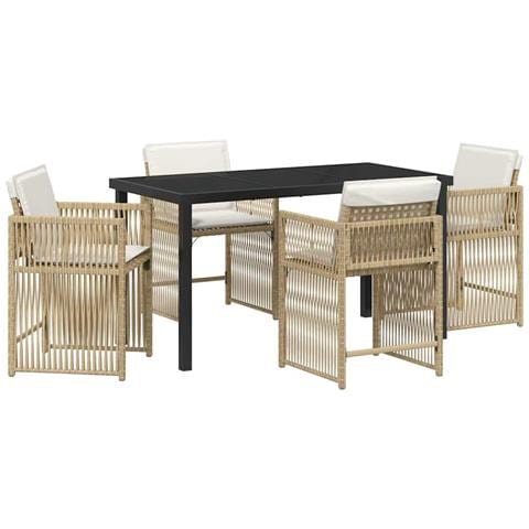 Set da Pranzo per Giardino 5 pcs Beige polyrattan - Foto 1