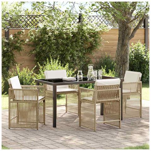 Set da Pranzo per Giardino 5 pcs Beige polyrattan - Foto 2
