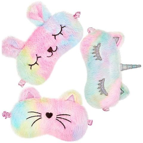 Set Di Mascherine Per Dormire In Peluche Colorate - Coniglio, Unicorno, Gatto - Copriocchi Oscuranti 3 Pezzi - Foto 1