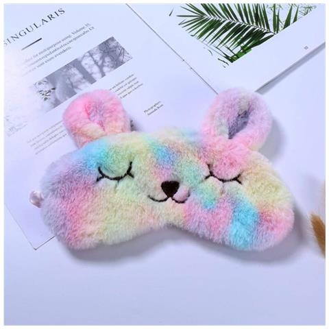 Set Di Mascherine Per Dormire In Peluche Colorate - Coniglio, Unicorno, Gatto - Copriocchi Oscuranti 3 Pezzi - Foto 4