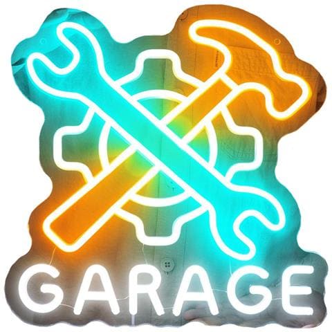 Insegna Led A Forma Di Chiave Inglese E Martello - Luce Al Neon Per Garage, Decorazione Acrilica 44,6x33 Cm - Foto 1