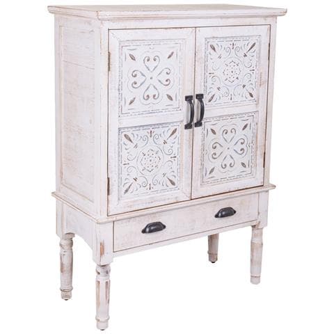 Mobile In Legno Intagliato Bianco 80x36x110h - Foto 1