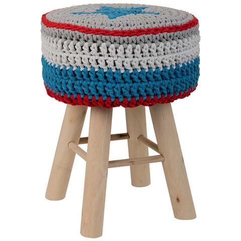 Sgabello In Cotone Intrecciato E Legno Blu 32x32x44h - Foto 1