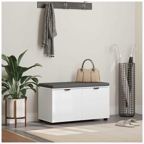 Panca per ingresso con cuscino con porta Bianco 80 x 38 x 46 cm - Foto 2