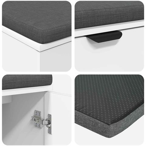 Panca per ingresso con cuscino con porta Bianco 80 x 38 x 46 cm - Foto 9
