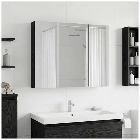 Mobiletto per specchio da bagno Rovere Nero 100 x 14,5 x 70 cm - Foto 2