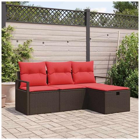 Set Divano da Giardino con cuscino 4 pcs Marrone polyrattan - Foto 2