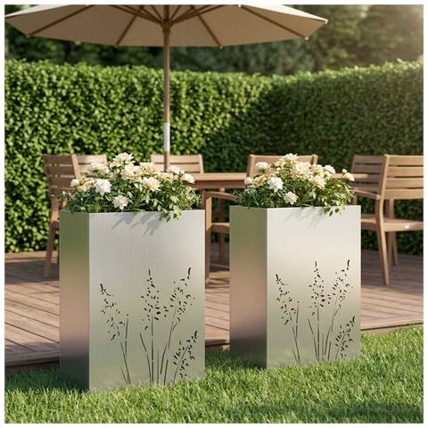 Vaso da giardino 2 pz Argento 50 x 30 x 75 cm Acciaio zincato - Foto 2