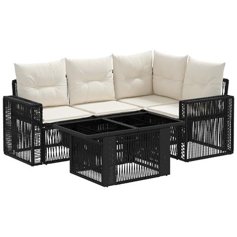 Set Divano da Giardino 5 pz Nero e Bianco Crema polyrattan - Foto 1
