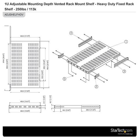 Ripiano per montaggio a rack regolabile con fessure 1U - Robusto ripiano per armadio server rack fisso - 113 kg - Foto 3