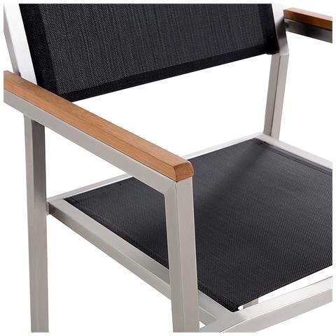 Set Di Tavolo E Sedie Da Giardino In Acciaio, Basalto E Fibra Tessile - Nero Lucido - 220cm - Grosseto - Foto 31