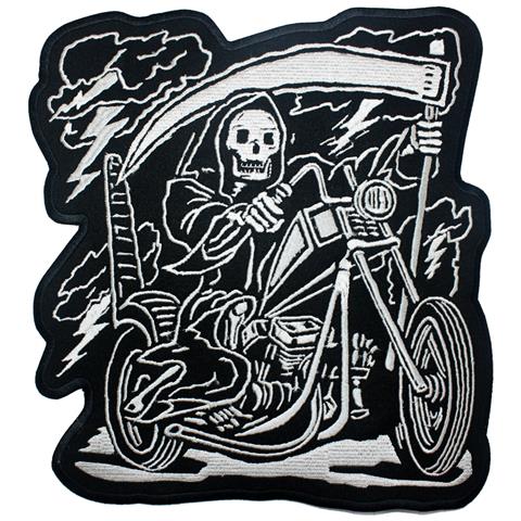 Badge Termoadesiva Tessuto Toppa Scheletro Bianco Nero Morte Falce Moto - Foto 1