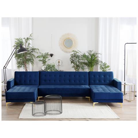 Divano A U Aberdeen Blu Marino Velluto Reversibile - Foto 8