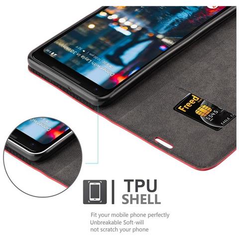 Cadorabo Custodia Compatibile Con Google Pixel 2 Xl In Rosso Mela - Coperchio Protettiva Con Chiusura Magnetica, Funzione Stand E Tasca Per Le Carte - Foto 2