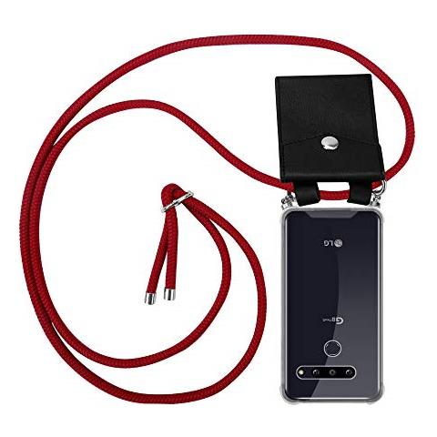 Catena Di Telefoni Cellulari Compatibile Con Lg G8 Thinq In Rosso Rubino - Coperchio Protettivo In Silicone Con Anelli D'argento, Cinturino In Corda E Custodia Staccabile - Foto 1