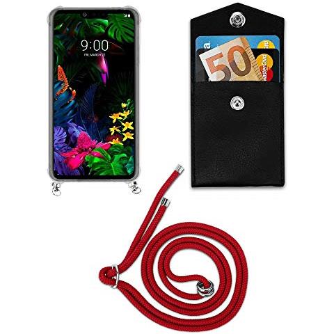 Catena Di Telefoni Cellulari Compatibile Con Lg G8 Thinq In Rosso Rubino - Coperchio Protettivo In Silicone Con Anelli D'argento, Cinturino In Corda E Custodia Staccabile - Foto 2