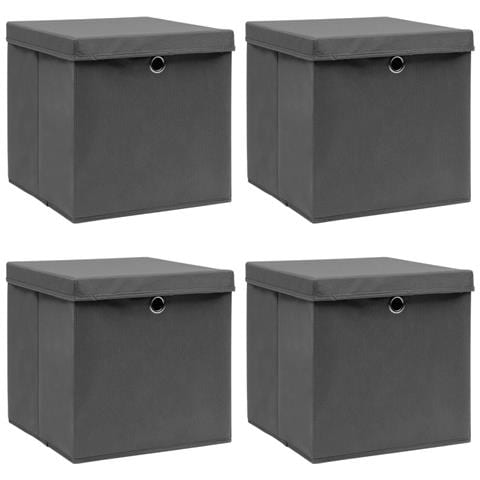 Scatole Portaoggetti con Coperchi 4pz Grigi 32x32x32 cm Tessuto - Foto 1