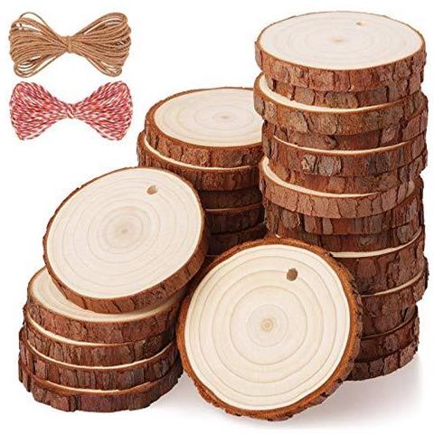 Legno Fette 30 Pc 5-6cm Forato Hole Natural Unfinished Registro Cerchi Di Legno Per Diy Crafts Di Nozze Decorazioni Di Natale Ornamenti Con Omaggi - Foto 1