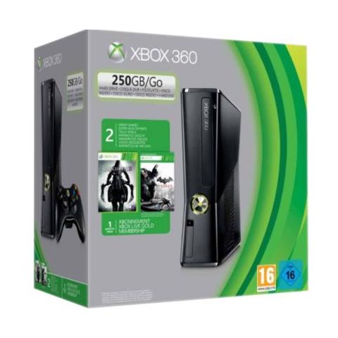 Xbox 360 Slim 250GB + Batman: Arkham City + Darksiders II, Xbox 360, 512 MB, DDR3, DVD, 250 GB, 10, 100 Mbit / s - Foto 1