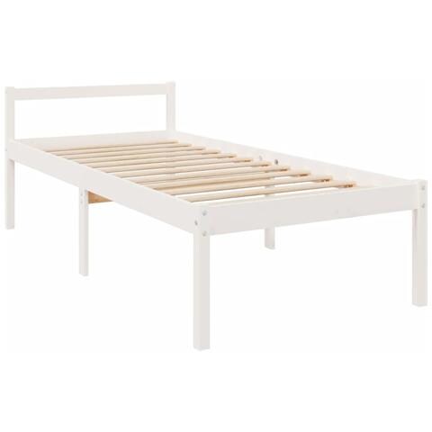 Letto per Anziani con Testiera Bianco Single in Legno Massello - Foto 2