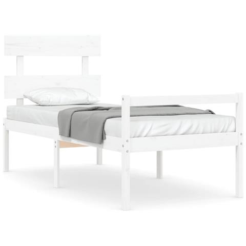 Letto per Anziani con Testiera Bianco Single in Legno Massello - Foto 1