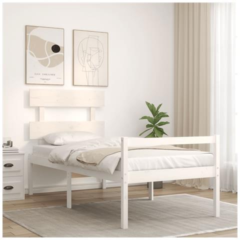 Letto per Anziani con Testiera Bianco Single in Legno Massello - Foto 9