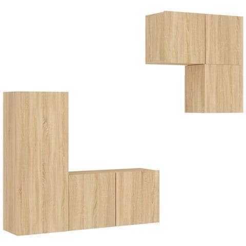 Mobili Tv A Muro 4pz Rovere Sonoma In Legno Multistrato - Foto 2