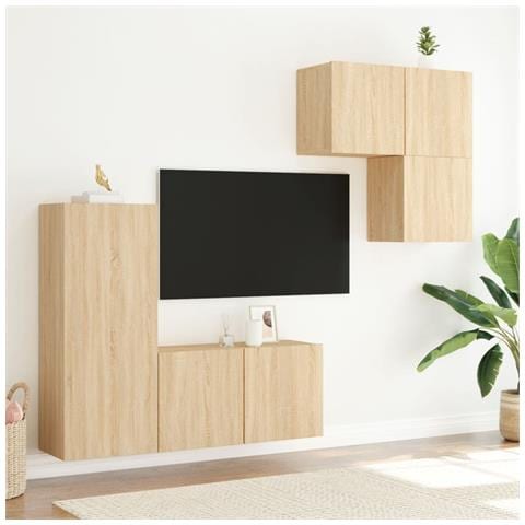 Mobili Tv A Muro 4pz Rovere Sonoma In Legno Multistrato - Foto 3