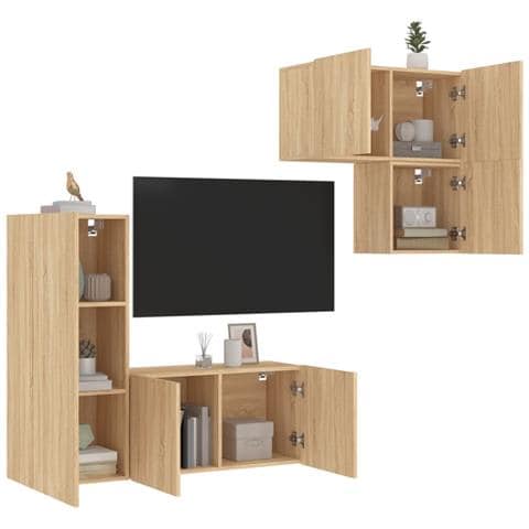 Mobili Tv A Muro 4pz Rovere Sonoma In Legno Multistrato - Foto 1