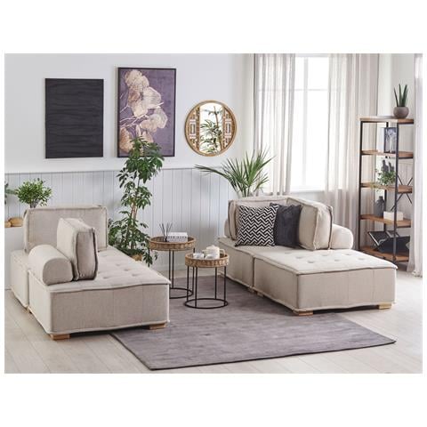 Set Da Salotto Modulare 4 Posti Tibro Tessuto Beige Chiaro - Foto 1