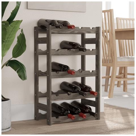 Portabottiglie Per 20 Bottiglie Grigio Legno Massello Di Pino - Foto 7