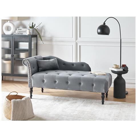 Chaise Longue Versione Sinistra Ivry Velluto Grigio - Foto 1