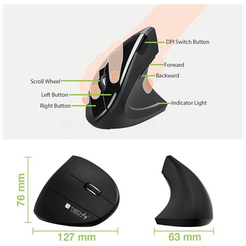 Mouse Verticale Ottico 1600dpi Ergonomico Wireless - Foto 3