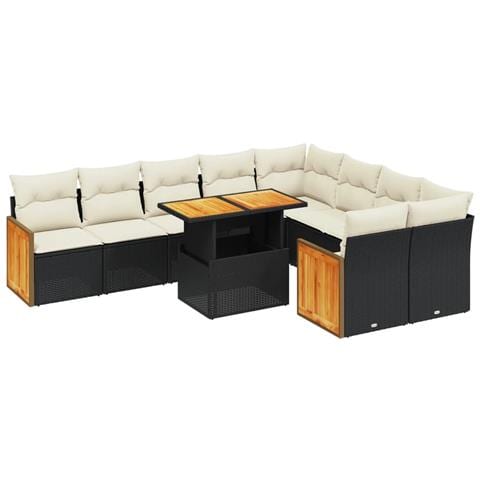 Set Divani Da Giardino 10pz Con Cuscini In Polyrattan Nero - Foto 1