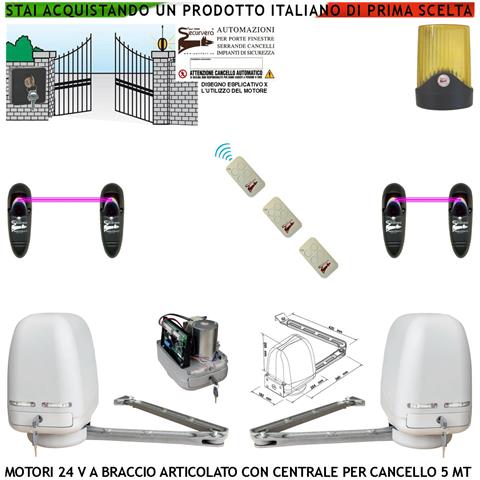 Automazione Cancello Kit Motori Braccio Articolato 24 V 2 Ante Da 0,5 A 2,5 Mt Centrale 220/24 V Faro Selettore 2 Copp - Foto 1