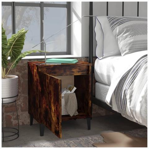 Comodino Con Gambe In Metallo Rovere Fumo 40x30x50 Cm - Foto 2