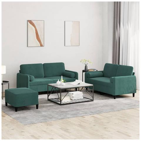 Set Di Divani 3 Pz Con Cuscini Verde Scuro In Velluto - Foto 8