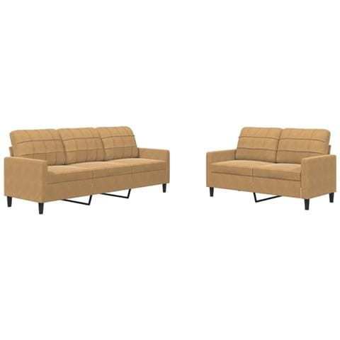 Set Di Divani 2 Pz Con Cuscini Marrone In Velluto - Foto 1