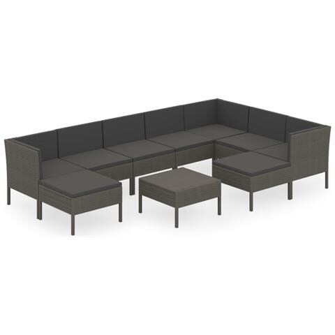Set Divani Da Giardino 10 Pz Con Cuscini In Polyrattan Grigio - Foto 1