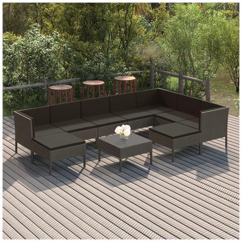 Set Divani Da Giardino 10 Pz Con Cuscini In Polyrattan Grigio - Foto 8