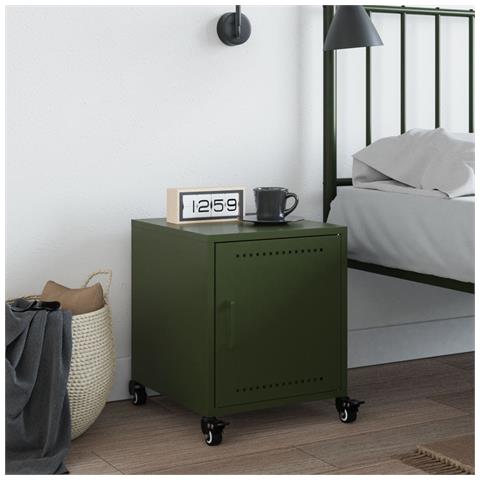 Lusso Casadino -  Comodino Verde Oliva 36x39x43,5 Cm In Acciaio - Foto 2