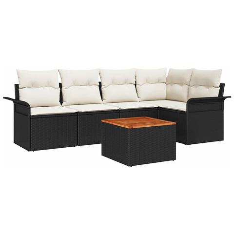 Set Divano da Giardino 6 Pezzi con Cuscini Nero Polyrattan Acacia - Foto 1