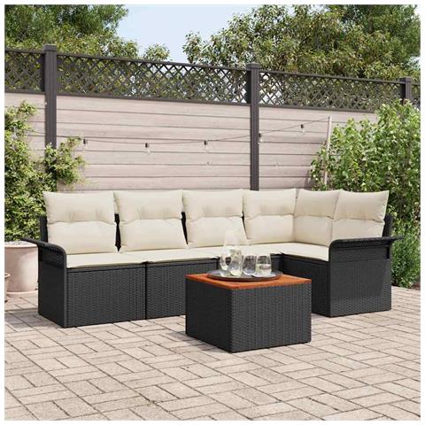Set Divano da Giardino 6 Pezzi con Cuscini Nero Polyrattan Acacia - Foto 2