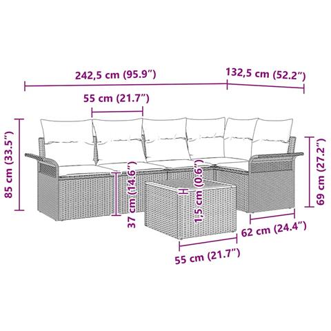 Set Divano da Giardino 6 Pezzi con Cuscini Nero Polyrattan Acacia - Foto 9